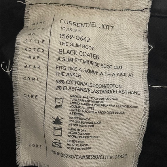 Current/Elliott The Slim Boot Black Coated Jeans Size 26 - Picture 12 of 12